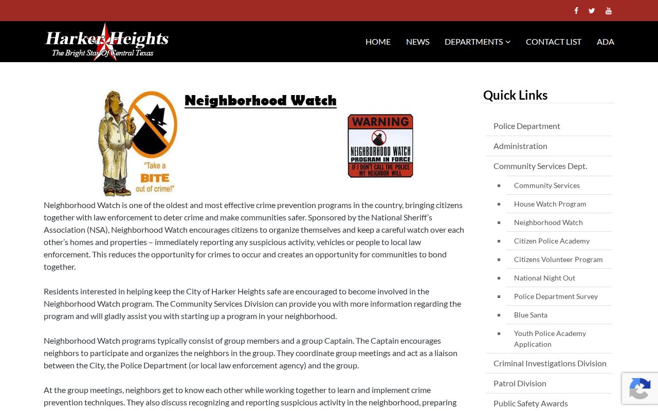 Harker Heights neighbors Neighborhood Watch city program information