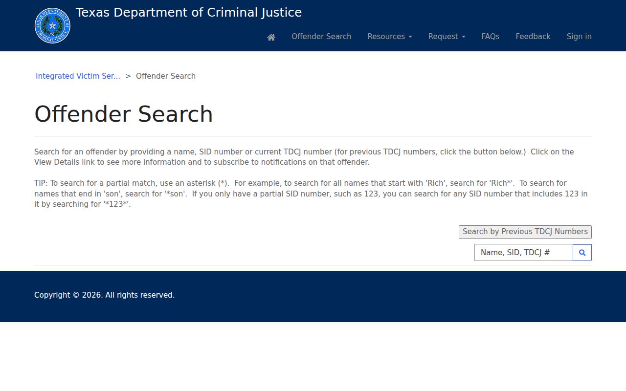 Harker Heights resident lookup through the Texas TDCJ offender search