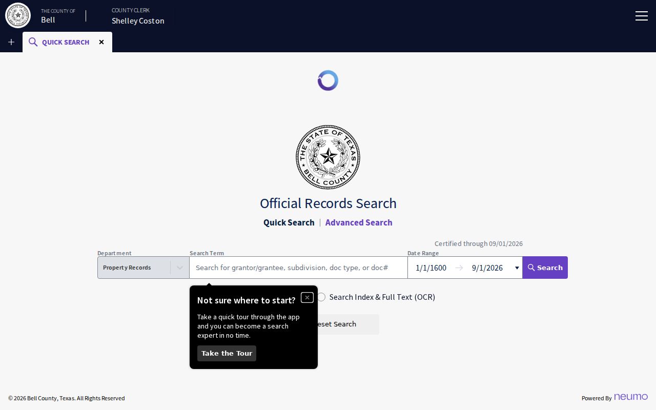 Harker Heights street directory Bell County deed index search controls